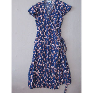 Draper James True Wrap Linen Floral Midi Flutter Sleeve Midi Dress Easter Church